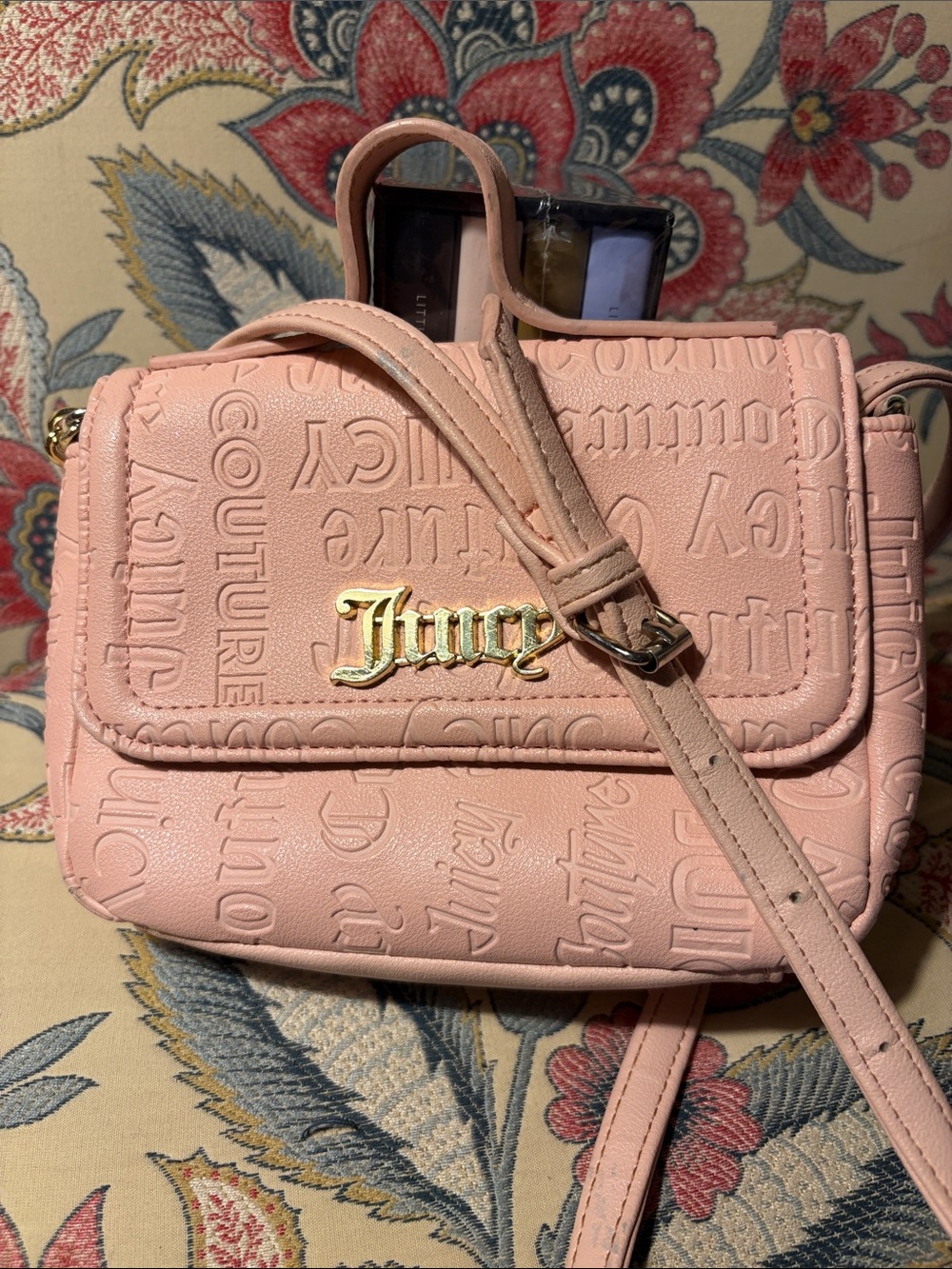 Juicy Couture Blush Pink Embossed Crossbody with Gold Logo